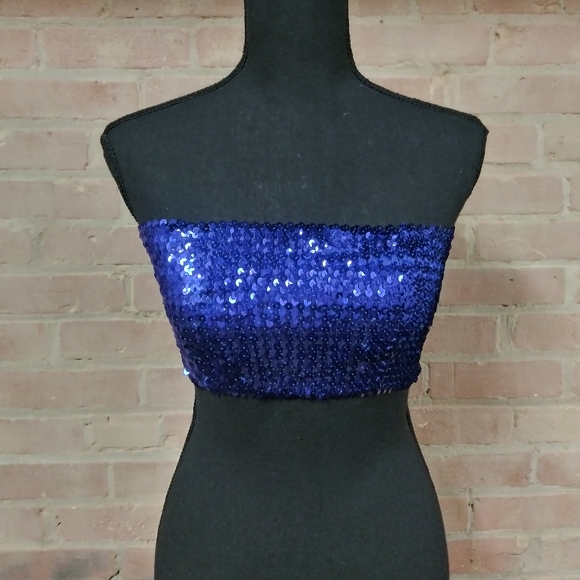 Ju Ju | Sexy Sequin Bandeau Royal Blue Top - Picture 2 of 7